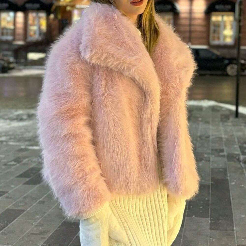 Pink Women's Casual Luxury Coat Warm Faux Fur Coat - Picture 6 of 7